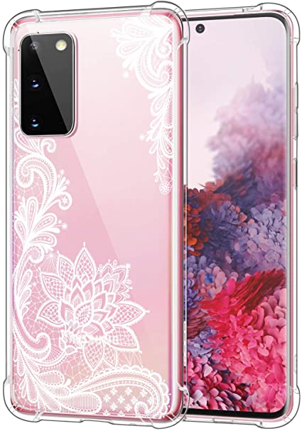 MoKo Compatible with Samsung Galaxy S20 Case, Clear Reinforced Corners TPU Bumper   Anti-Yellow Transparent Hard Panel Cover Fit Galaxy S20 5G 6.2 inch 2020 - Crystal Lace