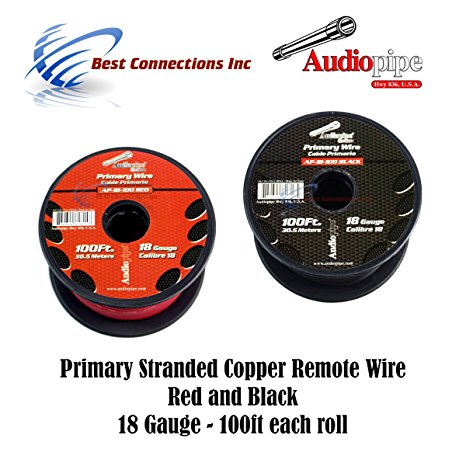 18 GAUGE WIRE RED & BLACK POWER GROUND 100 FT EACH PRIMARY STRANDED COPPER CLAD
