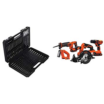 BLACK DECKER BDA91109 Combination Accessory Set, 109-Piece with Black & Decker BD4KITCDCRL 20V MAX Drill/Driver Circular and Reciprocating Saw Worklight Combo Kit