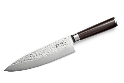 KAN Core Chef Knife 8-inch VG-10 67 layers Damascus Ambidextrous (Hammered VG-10 Blade, Ebony wood handle)
