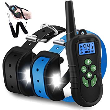 WDFZONE New 2019 Dog Training Collar with Remote for 2 Dogs Waterproof Rechargeable Range 1500 Ft Shock Collar with Remote for Small Medium Large Dogs
