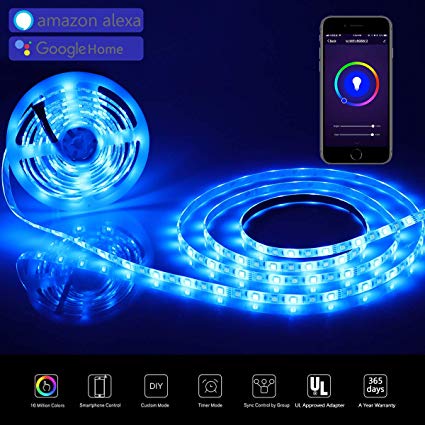 JOMARTO Smart LED Strip Lights, (UL Listed) RGBW WiFi LED Tape Light Compatible with Alexa/Google Home, 16.4ft 300Leds 5050 Color Changing Dimmable 12V Power Waterproof for Christmas/Home/Kitchen