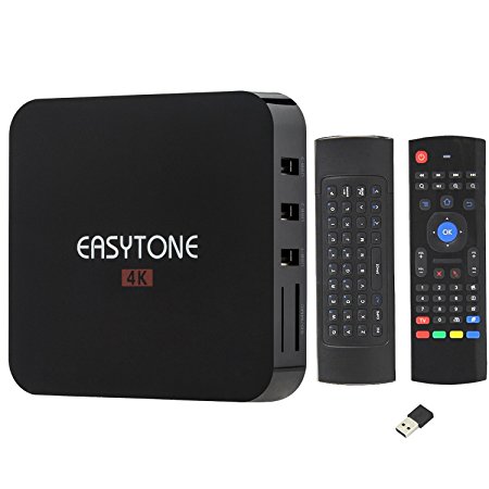 EASYTONE 4K Ultra HD Android Smart TV Box Amlogic S905 Quad Core Speed Streaming Media Player with XBMC KODI fully loaded Android Box   MX3 Wireless QWERTY Keyboard / Air Mouse