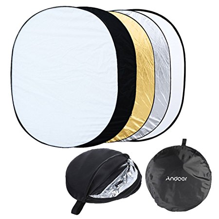 Andoer 35" x 47"/ 90 x 120cm Oval 5 in 1 Collapsible Studio Photo Light Reflector with Portable Bag- Gold, Silver, White, Black and Translucent