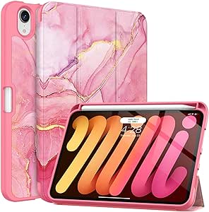 Soke New iPad Mini 6 Case 2021 with Pencil Holder-[Full Body Protection   2nd Gen Apple Pencil Charging   Auto Wake/Sleep], Soft TPU Back Cover for iPad Mini 6th Generation 8.3 inch(WatermelonMarble)