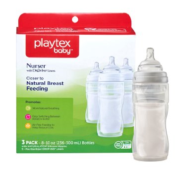 Playtex BPA-Free Nurser Baby Bottles with Disposable Drop-Ins Bottle Liners, 8 Ounce, Pack of 3 Baby Bottles