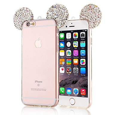 iPhone 6 Case, iphone 6 clear case,Lovely Animal 3D glitter bling Mouse Ears with sparkly diamond soft rubber Case for Apple iphone 6 6s 4.7 inch