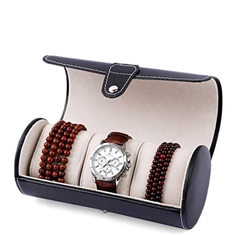 Norbi 3 Slot Leatherette Roll Traveler Watch Storage Organizer Gift Package