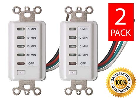 Teklectric Bathroom Fan Auto Shut Off 30-15-10-5 Minute Preset Countdown Wall Switch Timer White 30-Minute (2 Pack)