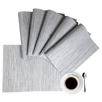 Placemats,HQSILK Table Mats,Placemat Set of 6 Non-Slip Washable Place Mats,Heat Resistant Kitchen Tablemats for Dining Table (Gray)