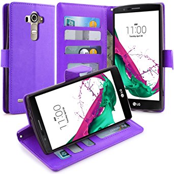 LG G4 Case, LK [Kickstand Feature] LG G4 Wallet Case, Luxury PU Leather Wallet Case Flip Cover Built-in Card Slots Stand For LG G4, PURPLE