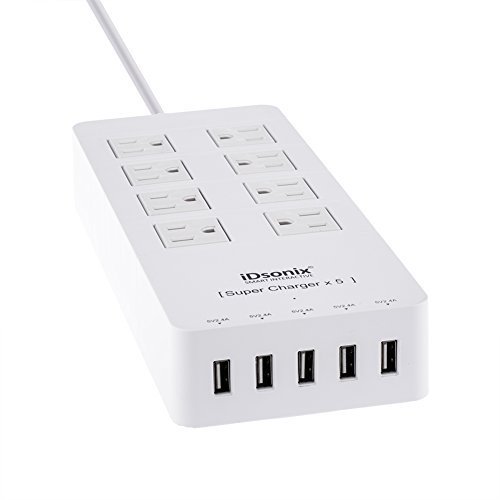 iDsonix 8 Power Socket Outlets with 5V 2.4A 5-Port Smart USB Charging Ports 5ft Cord Built-in Surge Protector and Intelligent Chip to Secure Protections and Automatic Current-Detecting Function