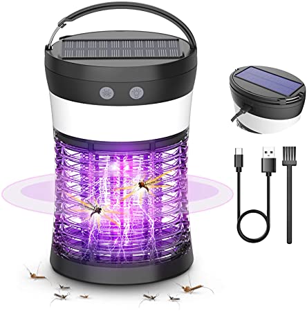 Bug Zapper Solar Powered, Electric Mosquito Zappers Killer, Anysun Portable Camping Lantern with SOS Emergency Light, Rechargeable Insect Fly Pest Attractant Trap for Outdoor Indoor Patio Backyard