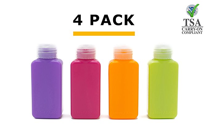 Travel Bottles Containers Set- Liquid Containers, Leak Proof- TSA Approved Refillable Travel Containers (3.4oz /100ml 4 pieces)