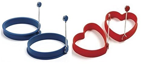 Norpro Silicone Egg Pancake Ring and Hearts (Red - Blue / 1 pair each)