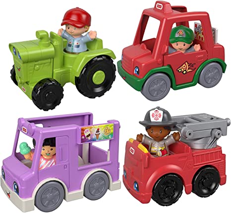 Little People Fisher Price Vehicles Set with Figures for Toddlers Includes Farm Harvester Tractor, Ice Cream Truck, Fire Truck Toy and Pizza Delivery Car
