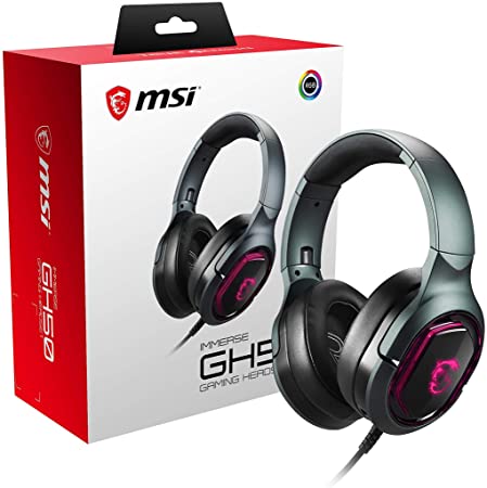 MSI IMMERSE GH50 7.1 Virtual Surround Sound RGB Gaming Headset 'Black with Ambient MSI Dragon Logo, RGB Mystic Light, USB, Inline Audio Controller, 40mm Drivers, Detachable Mic' - S37-0400020-SV1