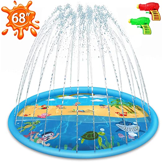 JollaLuna Splash Pad for Kids, Sprinkler Pad for Children, 68’’ Inflatable Sprinkler & Wading Pool for Outdoor and Backyard, Splash Pad for Toddlers, Boys, Girls, Dogs (Blue)