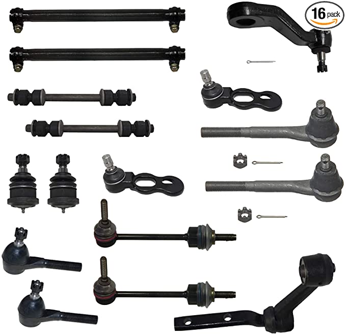 Detroit Axle - 16PC Front Sway Bar, Ball Joint, Pitman Arm, Idler Arm, Inner Outer Tie Rod and Adjusting Sleeve Suspension Kit for 1998-2002 Ford Crown Victoria/Town Car/Grand Marquis