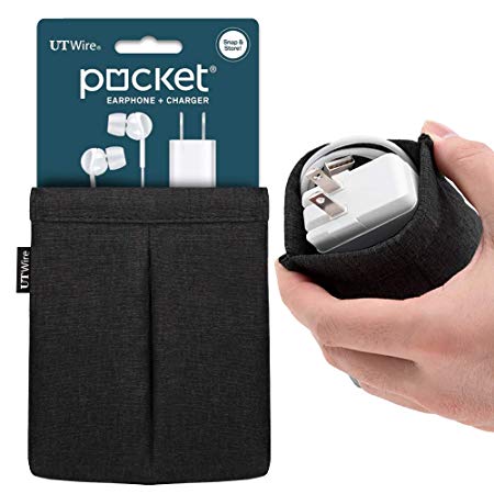Pocket for Earphone and Charger Snap & Store Padded Accessory Travel Pouch in Black