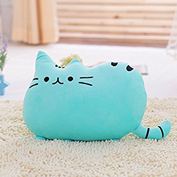 Big Cat Emoji Throw Pillow Pet Sofa Decorative Cushion Soft Plush Toy Doll 15inches 1pc (Blue)