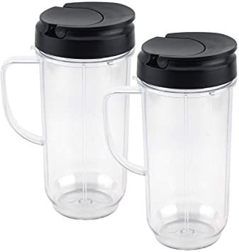 2 Pack 22 oz Tall Cup with Flip Top To-Go Lid Replacement Parts for Magic Bullet 250W MB1001 Blenders