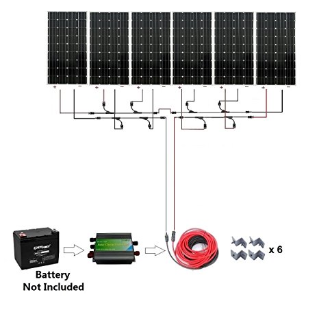 1000W 1kw Monocrystalline 24v Off Grid Solar Panel Kit: 6pcs 160W Mono Solar Panels 45A Charge Controller Solar Cable MC4 Branch Connectors Pair  Z Brackets Mounting