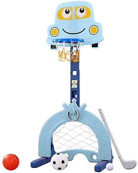 LBLA Basketball Hoop Set, With music early education machine，5 in 1 Sports Activity Center Grow-to-Pro Adjustable Easy Score Basketball Hoop, Football / Soccer Goal, heightened widened Upgraded, Electronic Interactive Learning Toy for Baby Infant Toddler (blue)