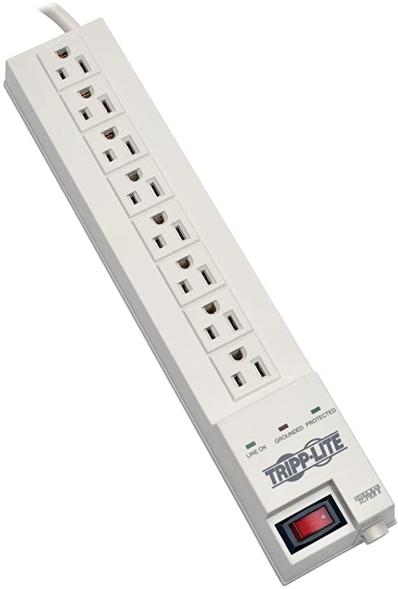 Tripp Lite 8 Outlet Surge Protector Power Strip, 8ft Cord, Right Angle Plug, & $35,000 INSURANCE (SK6-6)