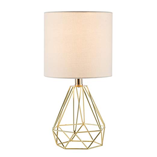 CO-Z Modern Table Lamp with White Fabric Shade, Gold Desk Lamp with Hollowed Out Base 18 Inches in Height for Living Room Bedroom Dining Room