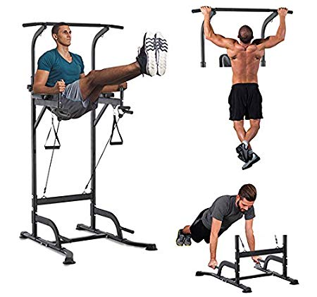 HOMCOM Power Tower Multi-Function Height Adjustable Abs Dip Station, Home Gym Strength Training Fitness Equipment