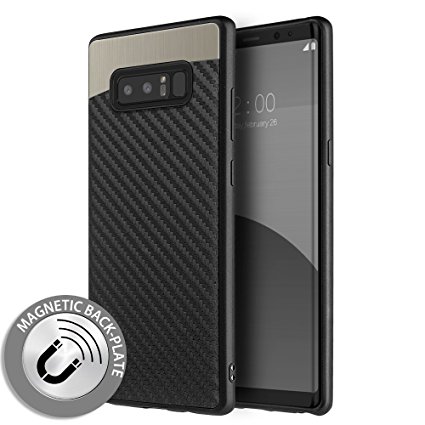 Carbon Metallic Luxury Fusion Case with Magnetic Back Plate for Samsung Galaxy Note 8 - Black