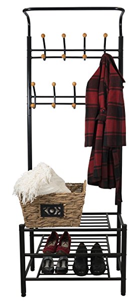 Sorbus Coat Shoe Racks Bench - Hallway Entryway Coat Rack with Storage - Shoe Bench Organizer features 18 Hooks and 3-Tier Shelves, Metal