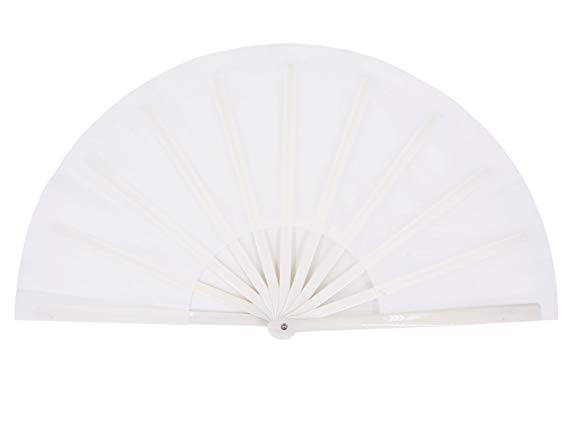 Amajiji Large Folding Fan, Chinease/Japanese Folding Nylon-Cloth Hand Fan, Women Hand Folding Fans Hand Fan Gift fan Craft fan Folding Fan Dance Fan (White)
