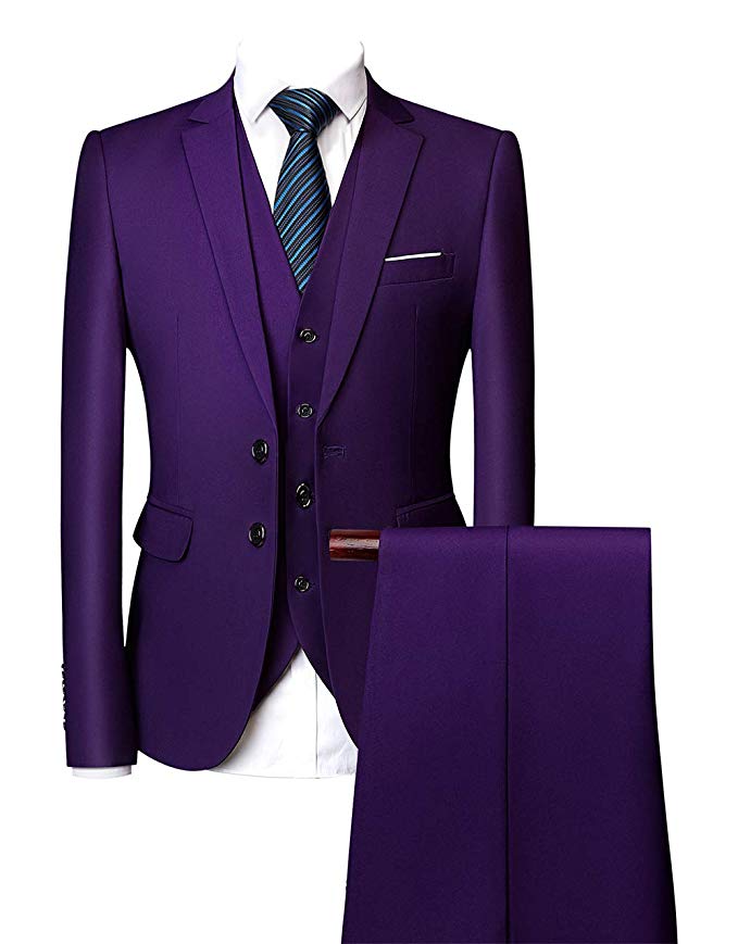 MOGU Mens Three Piece Suit Slim Fit Single Breasted Two Button 10 Colors