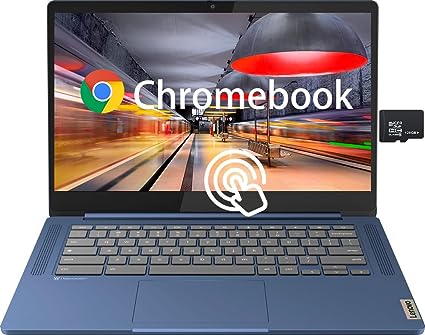 Lenovo Chromebook Laptop for College Students, School, 14 Inch FHD Touchscreen, MediaTek MT8186, 4GB RAM, 64GB eMMC 128GB SD Card, Chrome OS, Long Battery Life, Abyss Blue, PCM