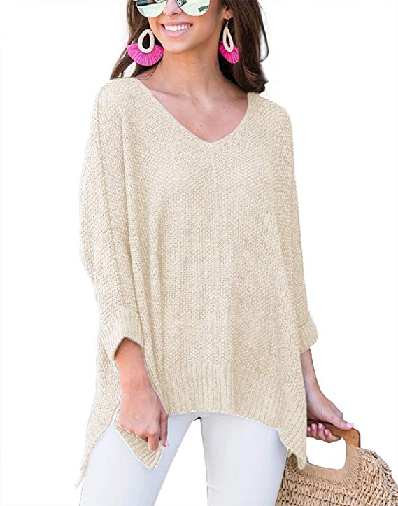 Albe Rita Women's Casual V Neck Long Sleeve Loose Oversized Knit Pullover Sweater Tops