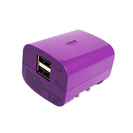 Wall Charger Dual USB Adapter Foldable Plug Portable UL Certified for iPhone 7 6S Plus 6 Plus 6 5SE 5S 5 5C 4S/Samsung Galaxy S7 S6 Edge/Note 7 5 4 S5 Smart Phone10.5 Watt2.1A/1A (Purple)