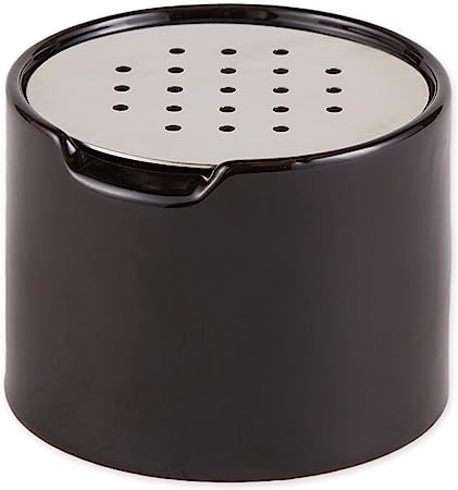 RSVP Endurance Kitchen Collection Ceramic Fruit Fly Trap, Stainless Steel Lid, Dishwasher Safe, 3.25x3.5x4 inch, Black