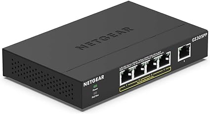 NETGEAR PoE Switch 5 Port Gigabit Ethernet Unmanaged Network Switch (GS305PP) - with 4 x PoE  @ 83W, Desktop or Wall Mount