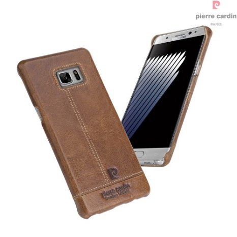 Galaxy Note 7 Samsung 2016 Genuine Cow Leather (N930, 5.7") Pierre Cardin Mobile New Cover Premium Protective Case Slim Design Hard Back Snap On Bumper Fit Samsung Galaxy Note 7 Brown