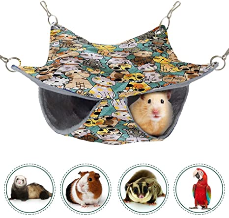 HOMEYA Pet Small Animal Hanging Hammock, Bunkbed Hammock Toy for Ferret Hamster Parrot Rat Guinea-Pig Mice Chinchilla Flying Squirrel Sleep Nap Sack Cage Swinging Bed Hideout