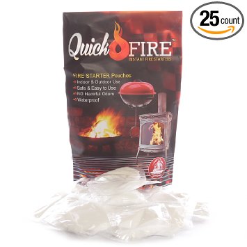 QuickFire Instant Fire Starters Waterproof Odorless Safe And Easy To Use Survivalist Approved Contains 25 FireStarter Pouches