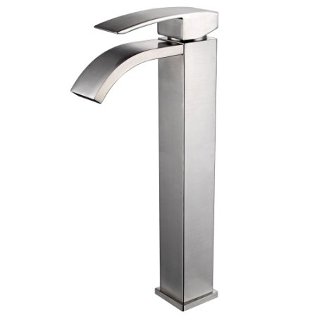 Wovier Brushed Nickel Waterfall Bathroom Sink Faucet,Single Handle Single Hole Vessel Lavatory Faucet,Basin Mixer Tap Tall Body