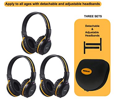 3 Pack of Wireless Car Headphones, Wireless Headphones for Kids, In Car Wireless Headphones with Carrying Case for Universal Rear Entertainment System, 2 Channel Wireless Headphones