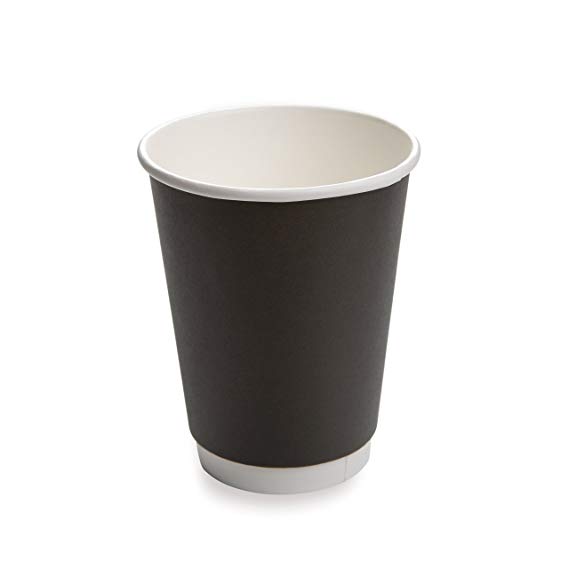 25-CT Disposable Black 12-OZ Hot Beverage Cups with Double Wall Design: No Need for Sleeves – Perfect for Cafes or Home Use – Eco-Friendly Recyclable Paper – Insulated – Wholesale Takeout Coffee Cup