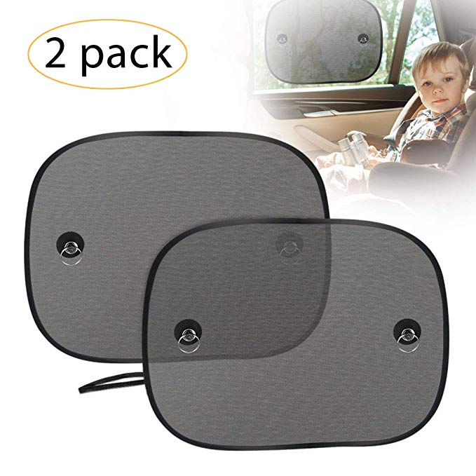 UBEGOOD Car Window Shade, Car Side Window Sunshades, Foldable Double-Layer Mesh Sun Block with Strong Suction Cups, Protect Kids Pets from Sun/UV Rays, Universal Size(2 Pack)