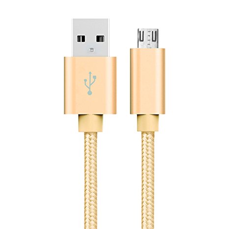 MeOkey Micro USB Cable OD 3.0mm Nylon Braided Quick Charger For for Android, Samsung, HTC, Nokia, Sony , Kindle, and More Gold 1m/3.3ft