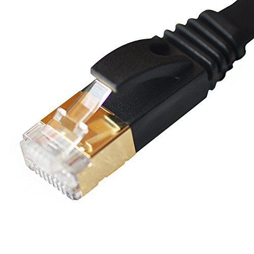 Vandesail® CAT7 High Speed Computer Router Gold Plated Plug STP Wires CAT7 RJ45 Ethernet LAN Networking Cable Professional Gold Headed Network Cable High Speed Premium Quality Cat seven / Patch / Ethernet / Modem / Router / LAN (10 ft-3 meters-Black Flat)