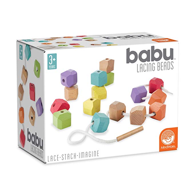 MindWare babu Wooden Baby Collection: Lacing Beads Toys